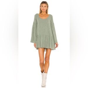 Free People Kyleigh Bell Sleeve Woven Long Minidress​ in Seaglass S